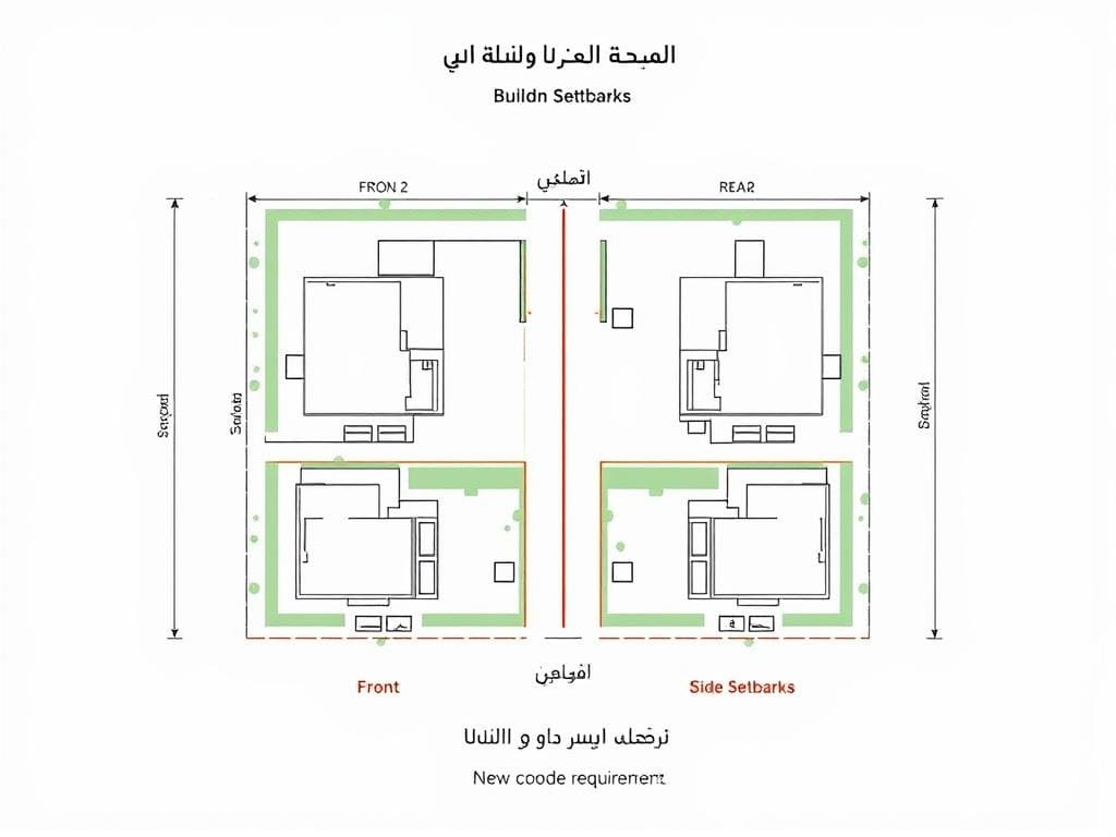 رسم توضيحي للارتدادات في اشتراطات كود البناء السعودي